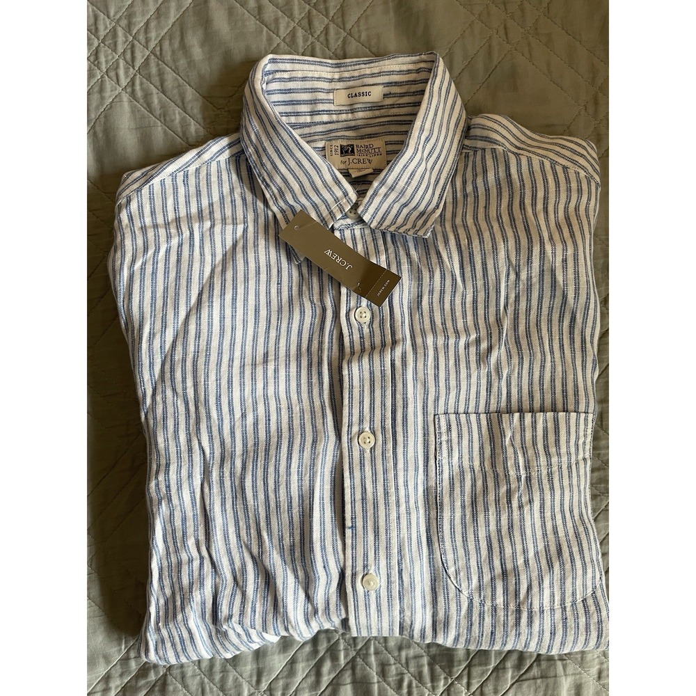 J. CREW Classic Fit Linen point-collar shirt in Stripe Size S NWD $118 CF667